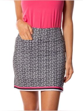 Golftini Ebb and Flow Pull-On Stretch Knit Skort Black & White Geometric PrintXL
